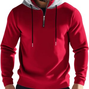 Men’s Fleece Lined Hoodie Winter Pullover Sweatshirt Half Zip Stand Collar Long Sleeve Casual Warm Hooded Tops
