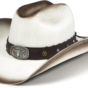 Cowboy Hat for Women and Men - Straw Cattleman Crease Western Hats with Upgrade 4 inches Shapeable Wide Brim