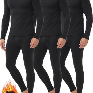 3 Pack Thermal Underwear for Men Long Johns Fleece Lined Soft and Warm Set Base Layer for Cold Weather