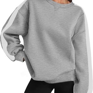 Womens Sweatshirt Long Sleeve Color Block Fleece Hoodies Fall Casual Crewneck Pullover Tunic Tops 2025