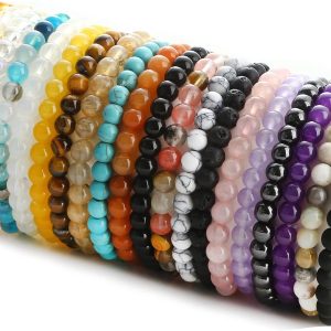 20Pcs 6mm Gemstones Beaded Stretch Bracelet for Women Crystal Stone Bracelets Round Bea Semi-Precious Stretch Bracelet Set Unisex