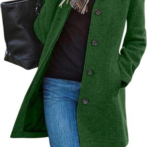 Women's Casual Thicken Wool Blend Stand Collar Single Breasted Pea Coat