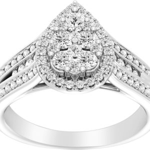 GILDED Women's Lab-Grown Diamond Engagement Ring, 1ct/0.75ct/0.5ct | Pear, Round, Square & Oval Cuts | 925 Sterling Silver or 14K Gold-Plated