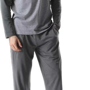 Mens Pajamas Set - Soft Pj Sets for Men Long Sleeve Pajamas Men Cotton Mens Pjs Sets Loungewear with Pockets
