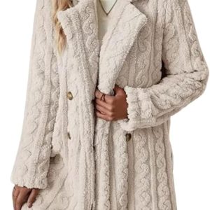 Winter Women's 2025 Double Breasted Lapel Neck Flannelette Coat, Long Cardigan Faux Fur Warm Outwear Jackets