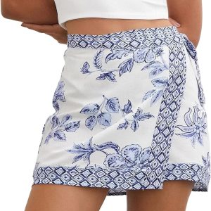 Womens Floral Wrap Mini Skirt Summer Beach Short Skirt Casual Knot Side High Waist A Line Vacation Outfits Skirts