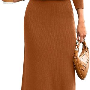 Womens 2 Piece Skirt Sets Fall Long Sleeve Sweater Dress Casual Knit Midi Dress Travel Outfits Winter Clothes 2025