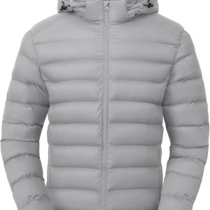 Men's Lightweight Puffer Jacket Detachable Hooded Water Resistant Puffy Winter Down Jackets for Snow Ski Travel