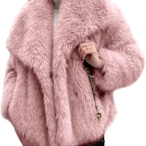 Women's Cropped Faux Fur Jacket Lapel Open Front Shaggy Furry Coat 2025 Winter Warm Fluffy Overcoat
