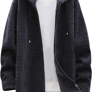 Mens Coats Fall Winter Sweater Jackets Casual Knitted Cardigan Fleece Lined Full Zip Hooded Coat Long Jacket