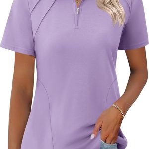 Womens Golf Polo Shirts Summer Short Sleeve 1/4 Zip Tops Moisture Wicking Casual Tennis Activewear with Pockets