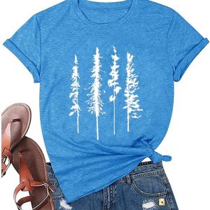 Funny Graphic Women Skinny Pine Tree Shirt Summer Hiking Camping Athletic Tees Nature Casual Comfy Clothes