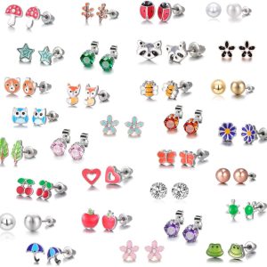 30 Pairs Hypoallergenic Earrings for Girls Sensitive Ears with Stainless Steel Post -Assorted Cute Stud Earrings for Teens Girls Women