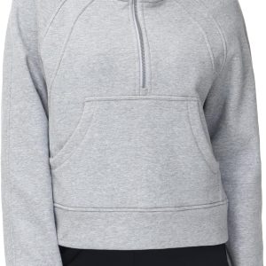 Womens' Hoodies Half Zip Long Sleeve Fleece Crop Pullover Sweatshirts with Pockets Thumb Hole