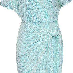 Women's Sequin Sparkly Glitter Party Club Dress One Shoulder Ruched Cocktail Bodycon Dress