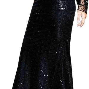 Women's Sequin Maxi Skirt Glitter Bodycon Long Mermaid Skirt Formal Skirts