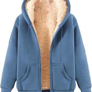 Mens Fleece Lined Hoodie Sherpa Fuzzy Casual Full Zip Up Jacket Winter Warm Cozy Thermal Solid Sweatshirts Bear Coat