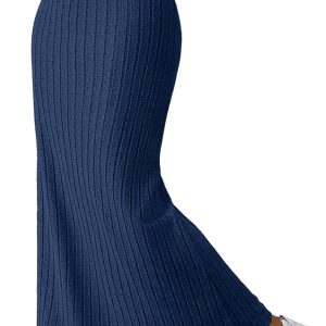 Women's Side Slit Ribbed Knit Bodycon High Waisted Casual Long Skirts