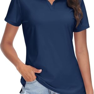 Women's V-Neck Polo Shirts UPF 50+ Short Sleeve Sun Protection Quick Dry Golf Polos Collared Shirt