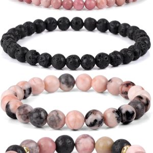 4pcs Beaded Bracelets for Women,Natural Healing Crystal Gemstones Bracelet,Anxiety Stress Relief Bracelet Handmade purple Jewelry Gifts for Women