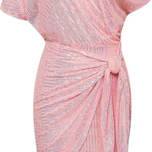 Women's Sequin Sparkly Glitter Party Club Dress One Shoulder Ruched Cocktail Bodycon Dress