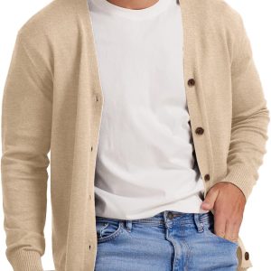 Men Vintage Striped Long Sleeve Cardigan Sweater with Button V Neck Knitted Sweaters