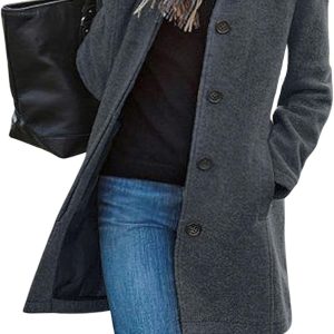 Women's Casual Thicken Wool Blend Stand Collar Single Breasted Pea Coat