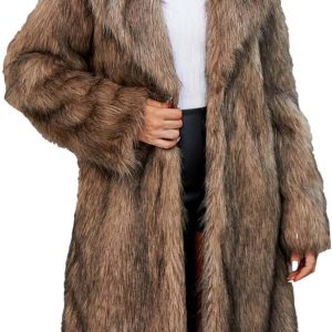 Womens Long Faux Fur Coat Oversized Loose Winter Jackets Trendy Luxury Trench Coat 2025 Open Front Lapel Outerwear