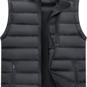 Men's Puffer Vest Outdoor Hooded Padded Vest Softshell Outerwear Vest for Travel Hiking
