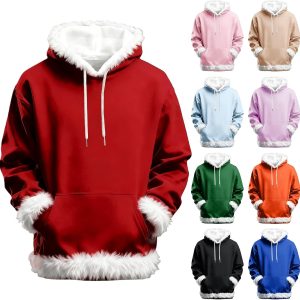 Christmas Hoodies for Men Women Fuzzy Fleece Lined Hooded Sweatshirt Thick Cozy Warm Long Sleeve Unisex Pullover
