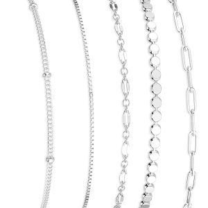 Silver Plated Bracelets for Women, Dainty Silver Bracelets for Women Set Bracelet Stack Waterproof Jewelry for Women Trendy Minimalist Simple Small Thin Bracelet Set for Women Teen Gift