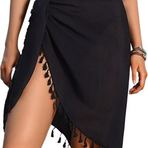Beach Sarong Cover Up Wraps for Women Swimsuit Coverups Tassels Bikini Short Skirts for Swimwear