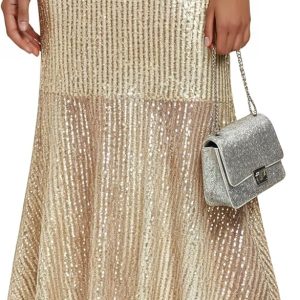 Women's Sequin Bodycon Midi Skirt with Zipper Lining Long Mermaid High Waist Sparkly Party Skirts 2025 Trendy (S-3XL)