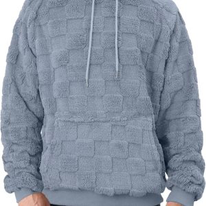 Mens Sherpa Hoodie Long Sleeve Oversized Big and Tall Streetwear Winter Hooded Sweatshirt Pullover