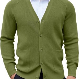 Men Cardigan Sweaters with Button Lightweight Casual V Neck Long Sleeve Pockets Knitted Sweater