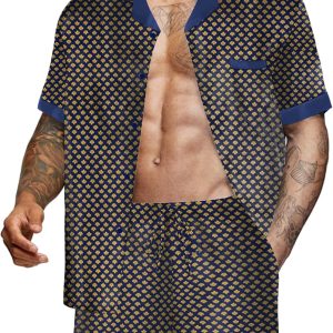 Men Satin Silk Pajamas Set with Pockets Sleepwear Shorts Satin Summer Loungewear 2 Piece Button Down Set S-3XL