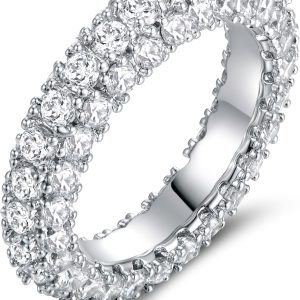 Womens 3 Row Eternity Ring Wedding Band 18k White Gold or Rose Gold Plated Cubic Zirconia Eternity Band Ring Jewelry