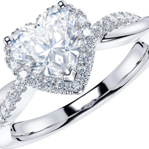 Sterling Silver Petite Twisted Vine 1CT Heart-shaped Genuine Moissanite Halo Engagement Ring Promise Ring