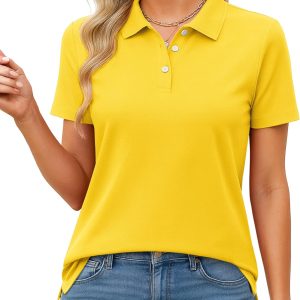 Women's Polo Shirts Cotton Short Sleeve Shirt 3 Buttons Collared Shirts Summer Casual Wicking Golf Tops