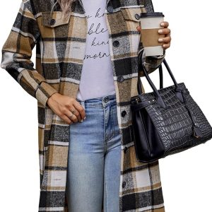 Women's Plaid  2025 Long Sleeve Button Up Flannel Shirt Winter Tartan Jacket Woolen Coats