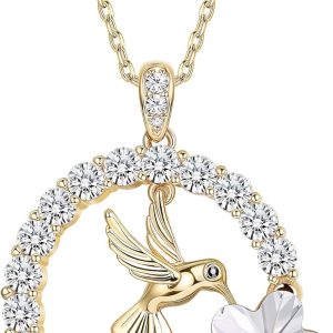 18K Gold Plated Hummingbird Pendant Necklace for Women Circle Necklace, Animal Necklace Crystals from Austria,Jewelry Gifts for Christmas