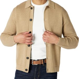 Men Relaxed-Fit Collared Cardigan Sweater