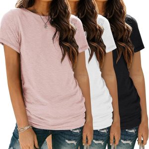 Womens 3 Pack T-Shirts Short Sleeve Summer Tops Fashion Basic Tees Comfy Casual Vacation Outfits Workout Clothes 2025