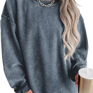 Women's Casual Corduroy Sweatshirts 2025 - Comfortable Long Sleeve Crewneck Pullovers for Fall and Winter