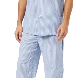 Men Broadcloth Short Sleeve Top and Long Pants Pajama Set
