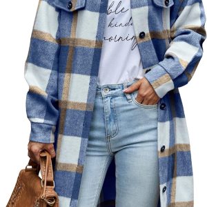 Women's Plaid  2025 Long Sleeve Button Up Flannel Shirt Winter Tartan Jacket Woolen Coats