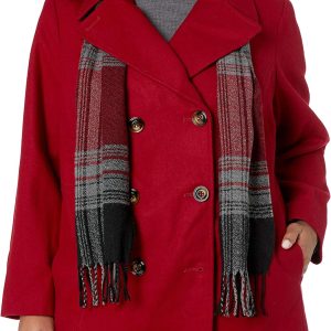 Women's Double Breasted Peacoat with Scarf