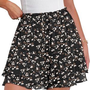 Skorts for Women Boho Casual Beach Mini Skirts Summer Floral Ruffle Chiffon Flowy Shorts 2025 Trendy Outfits